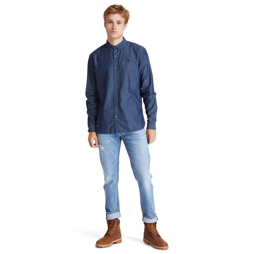 Camisa Timberland Hombre Mumford River Slim-Fit Chambray Azul Marino - Chile KIG-530872